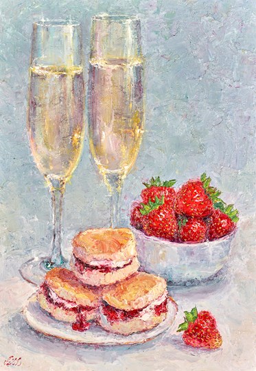 Champagne and Scones II by Lana Okiro - Original Painting on Board